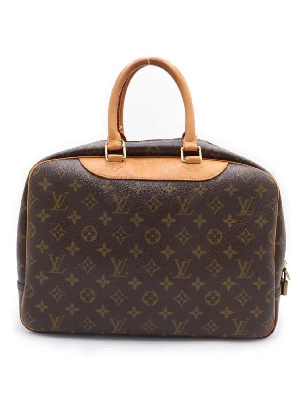 Louis Vuitton Monogram Deauville Handbag Brown Leather Gold